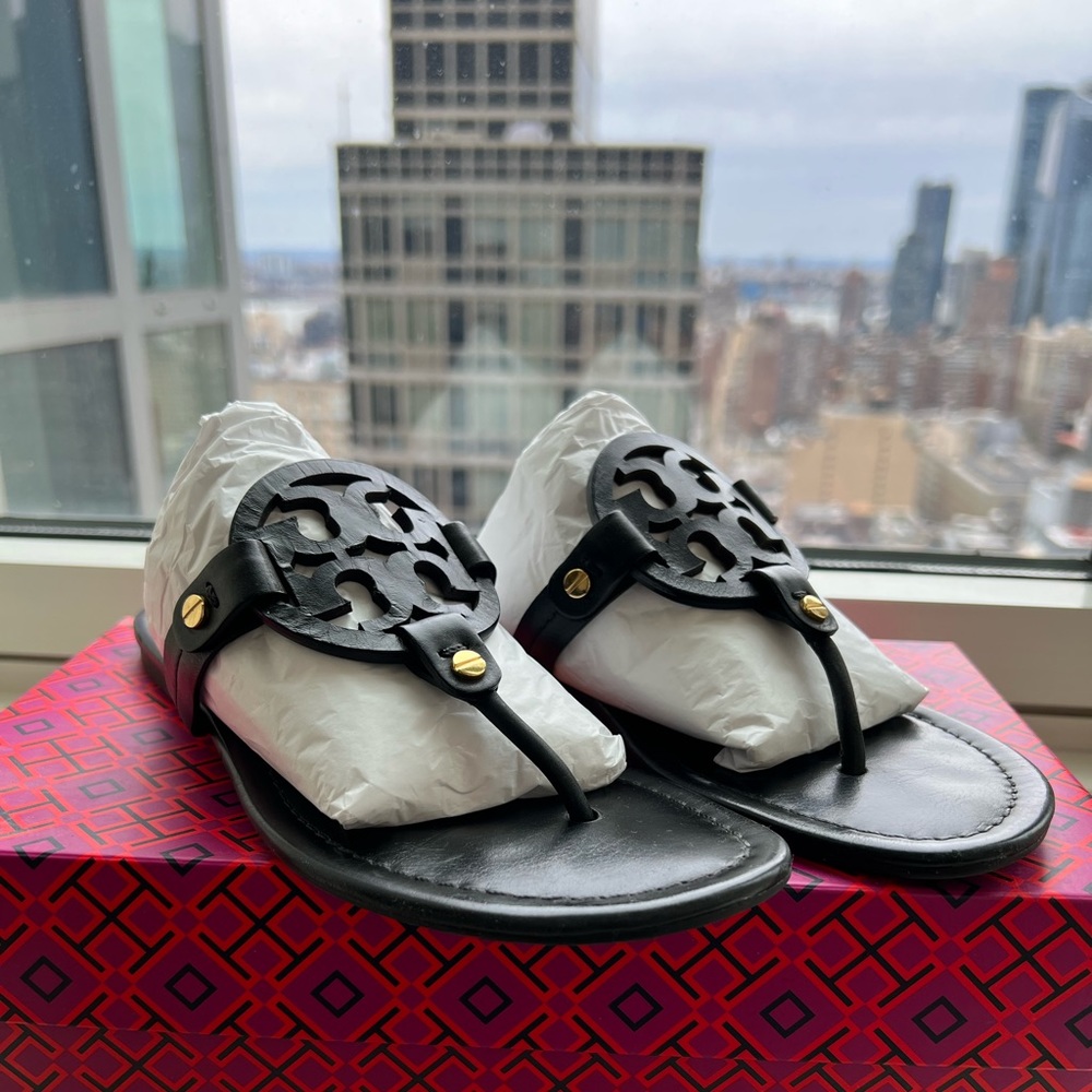 Tory Burch Miller Leather Sandals Black Size 8
